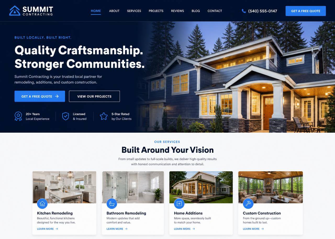 Modern WebChee redesign concept for a local contractor website