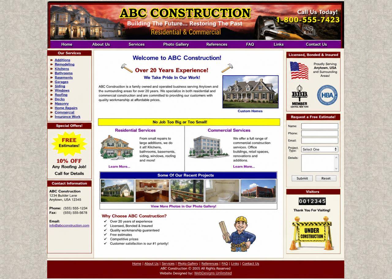 Dated, cluttered local contractor website