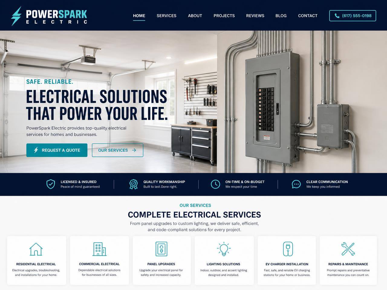 Concept website design for PowerSpark Electric, a electrical company
